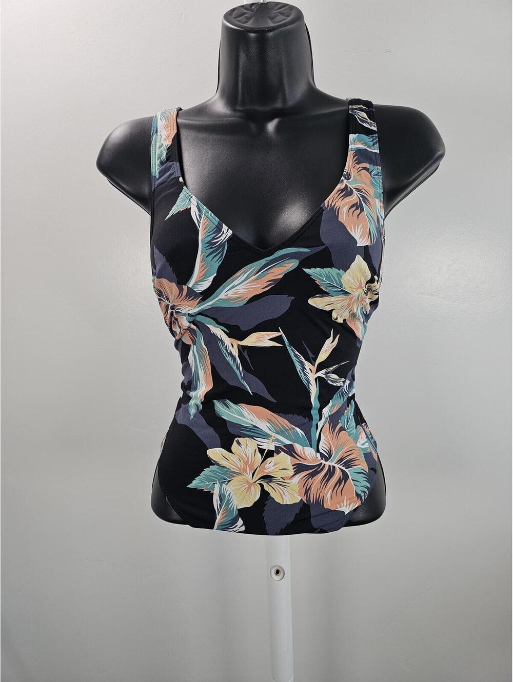 Roxy Black Floral Cross-Back One-Piece Swimsuit